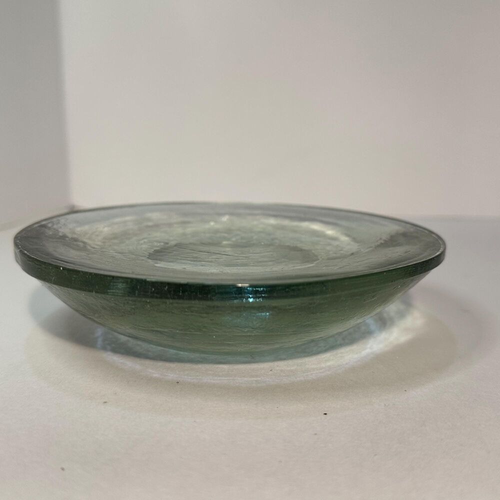 Vintage Clear Textured Glass Domed Disk Pillar Candle Holder (Fire and Ice?) - Picture 8 of 16